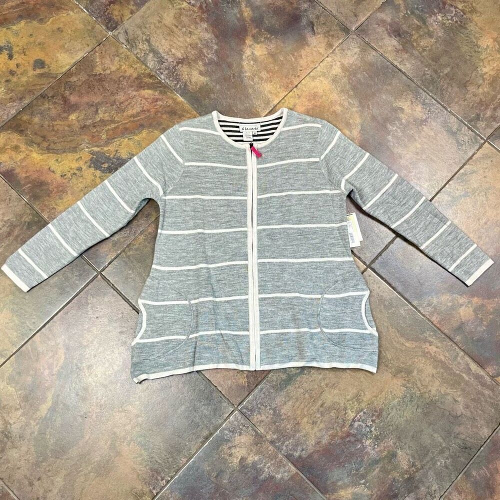 NWT A La Carte Reversible Zip Up Striped Jacket Medium - Picture 4 of 13